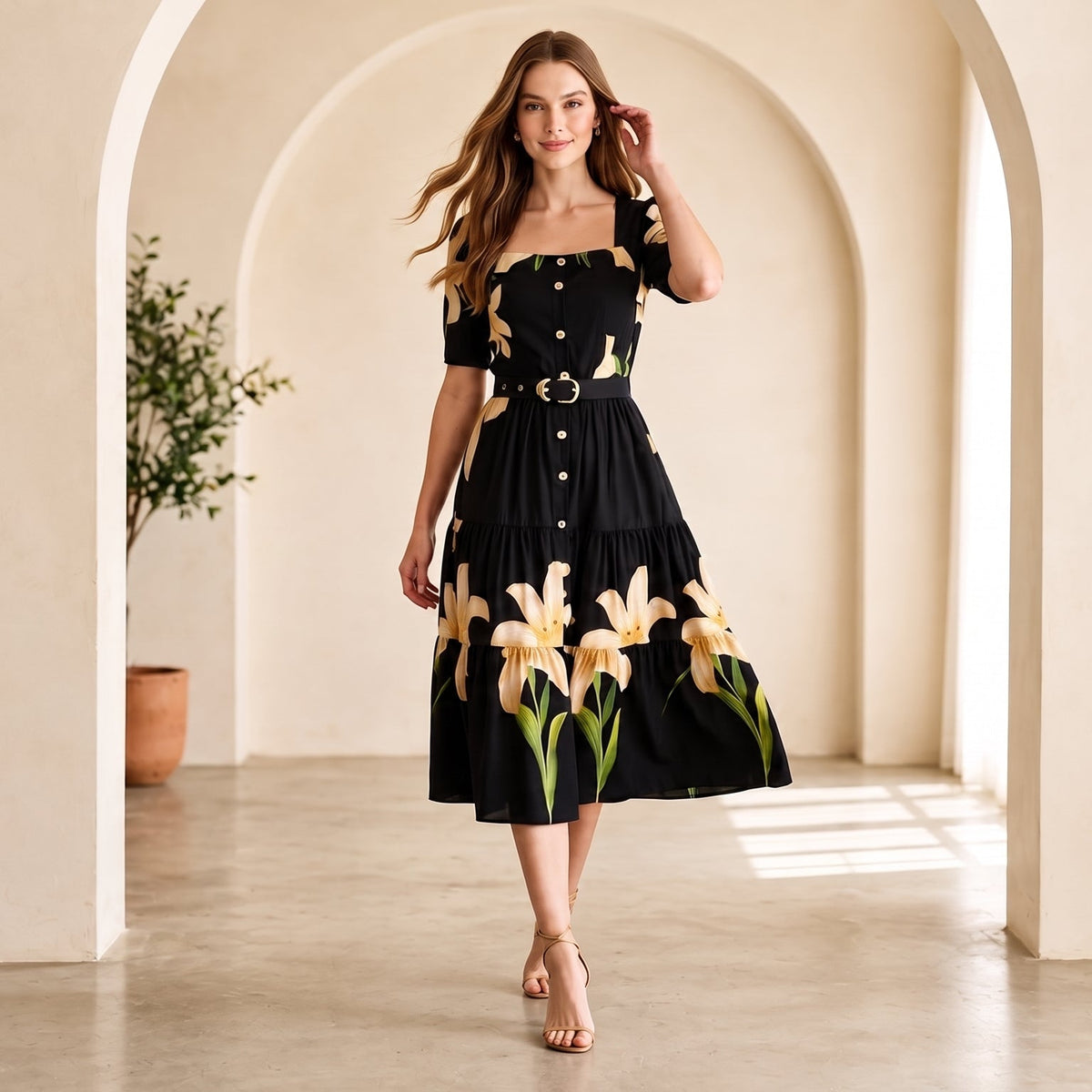 Vestido Viscosarja Preto Floral
