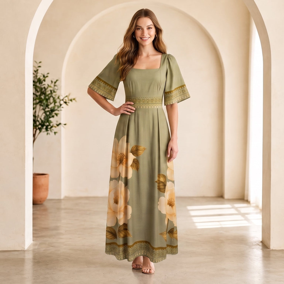 Vestido Viscosarja Verde Estampado