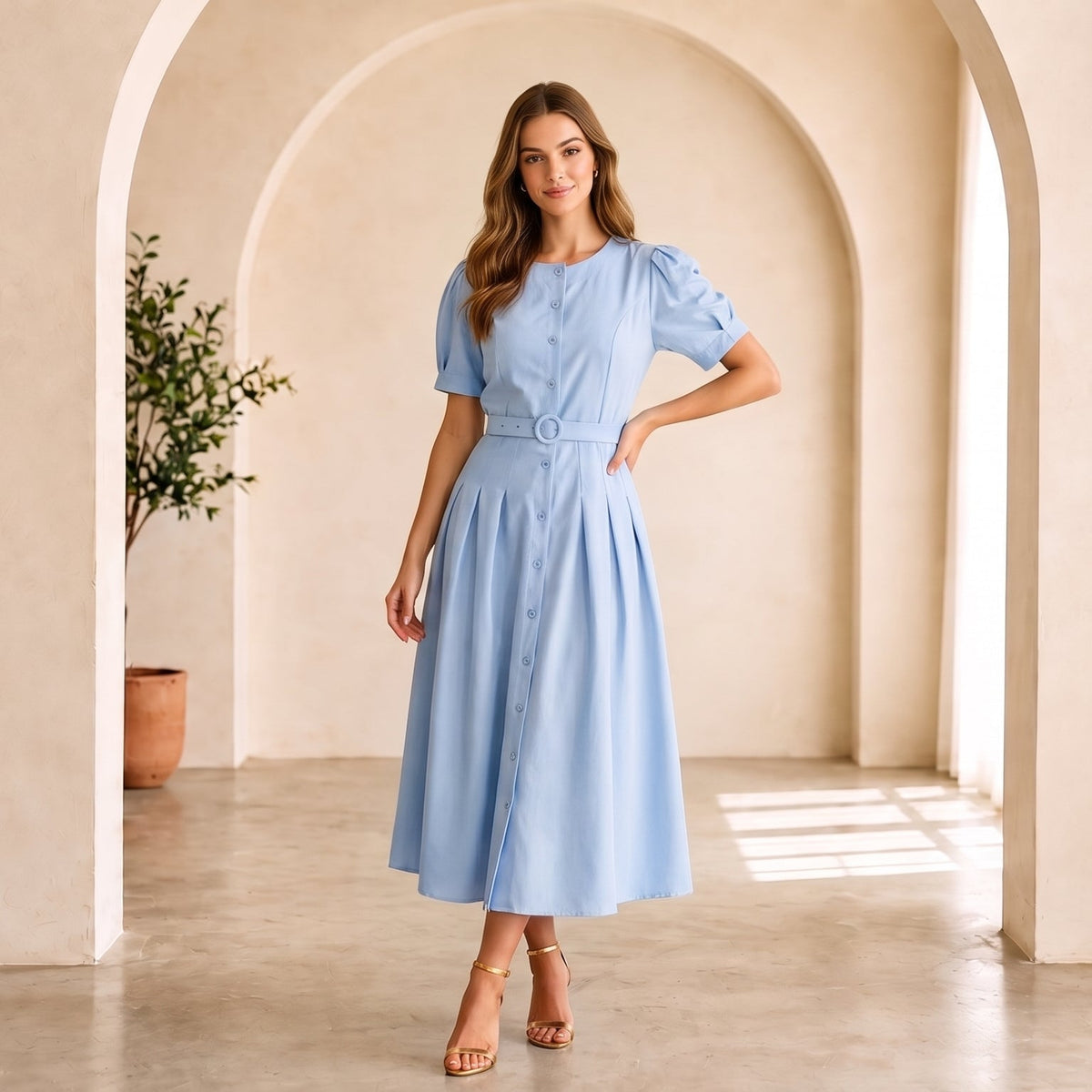 Vestido Chemise Azul Alfaiataria