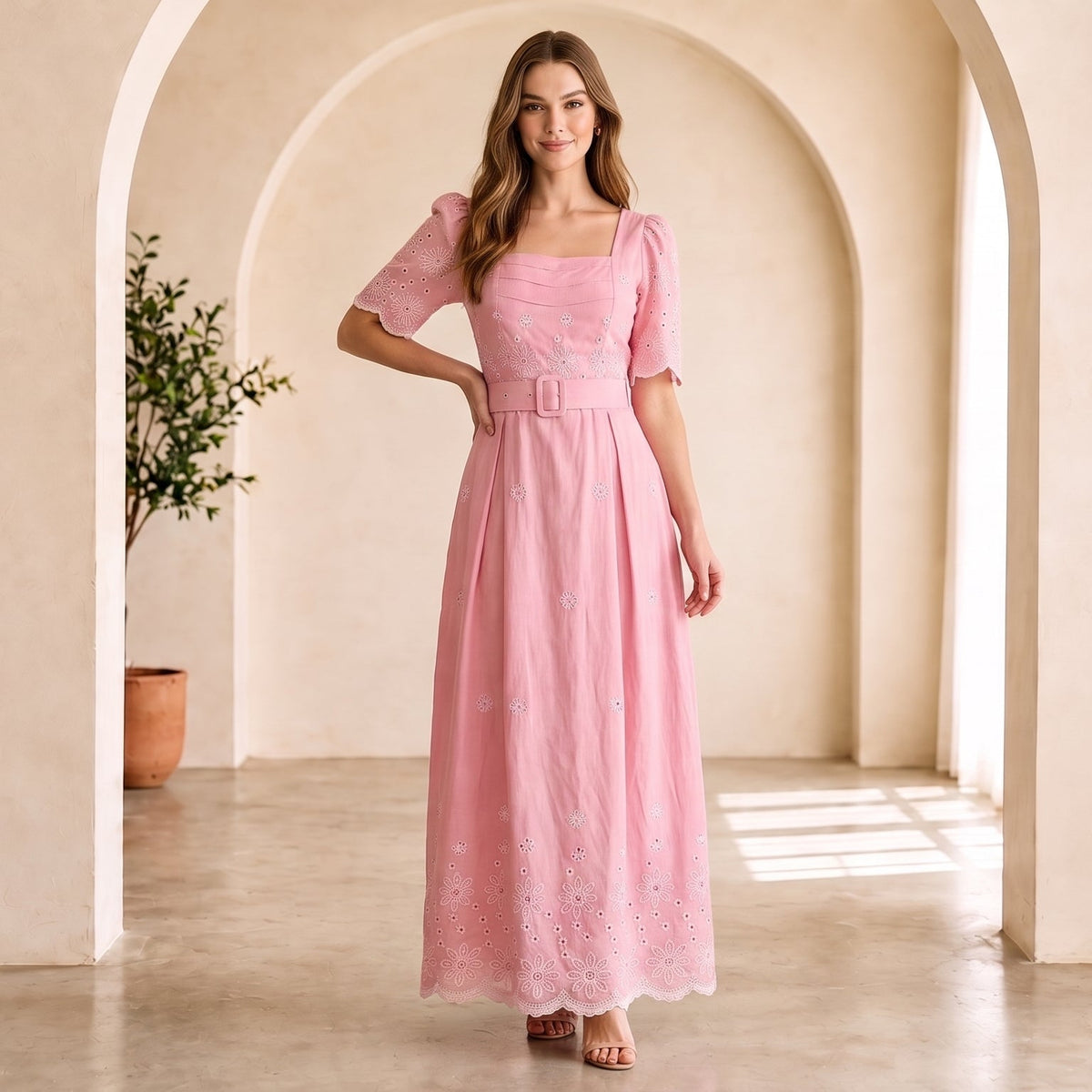 Vestido Longo Layse Bordado Rose