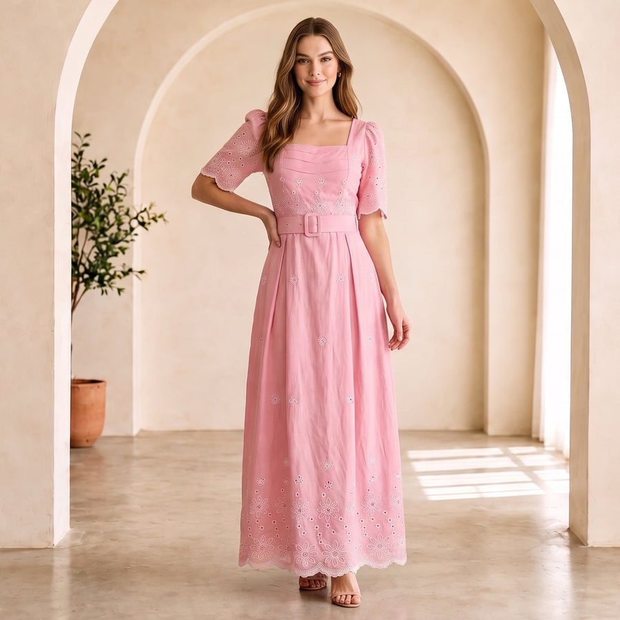Vestido Longo Layse Bordado Rose