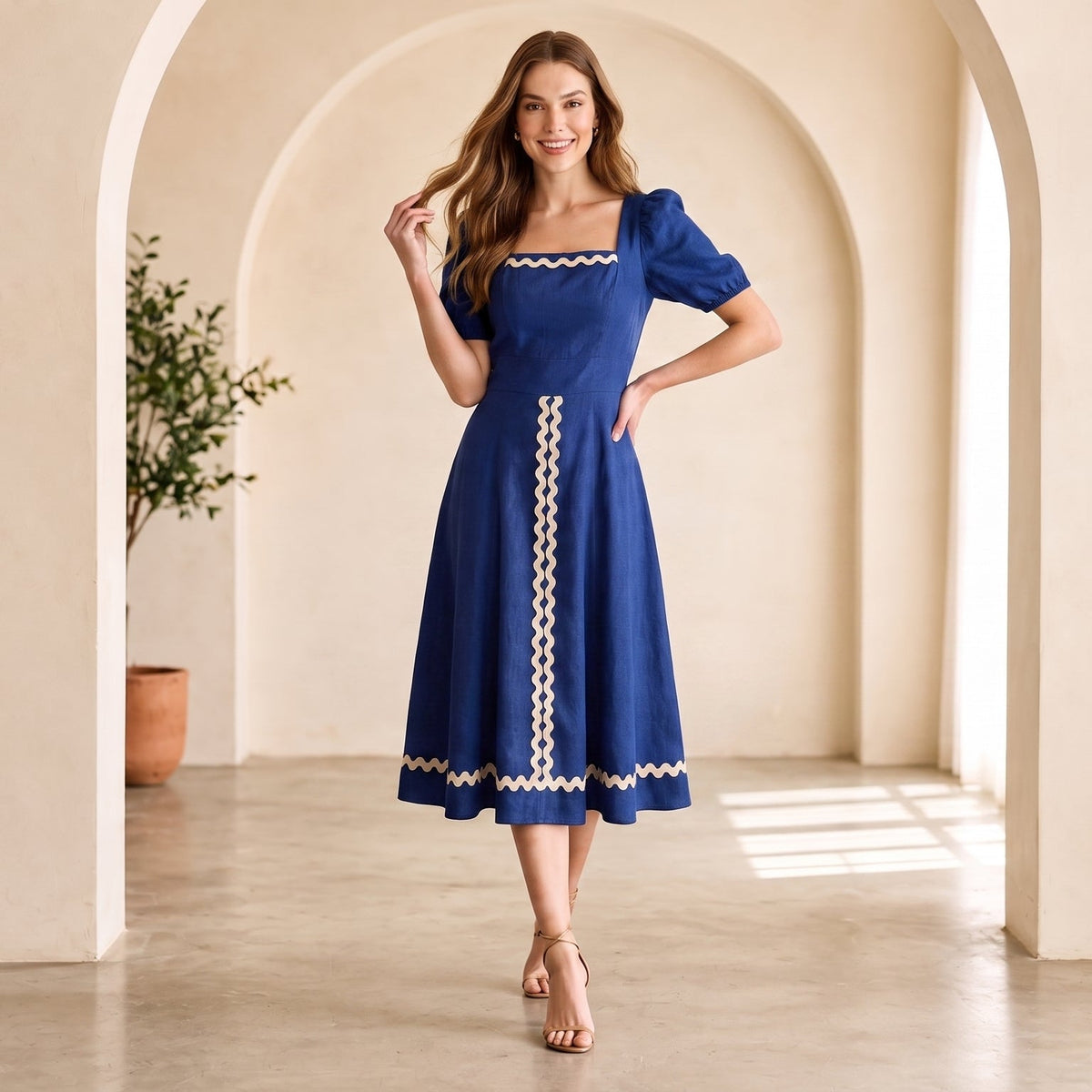 Vestido Sensorial Marante Azul Jeans com Aplicação sem Bojo