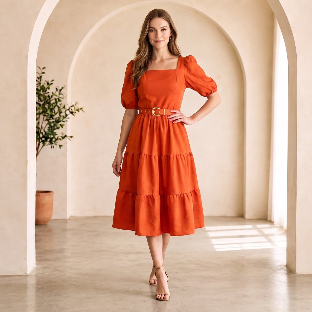 Vestido Crepe Laranja